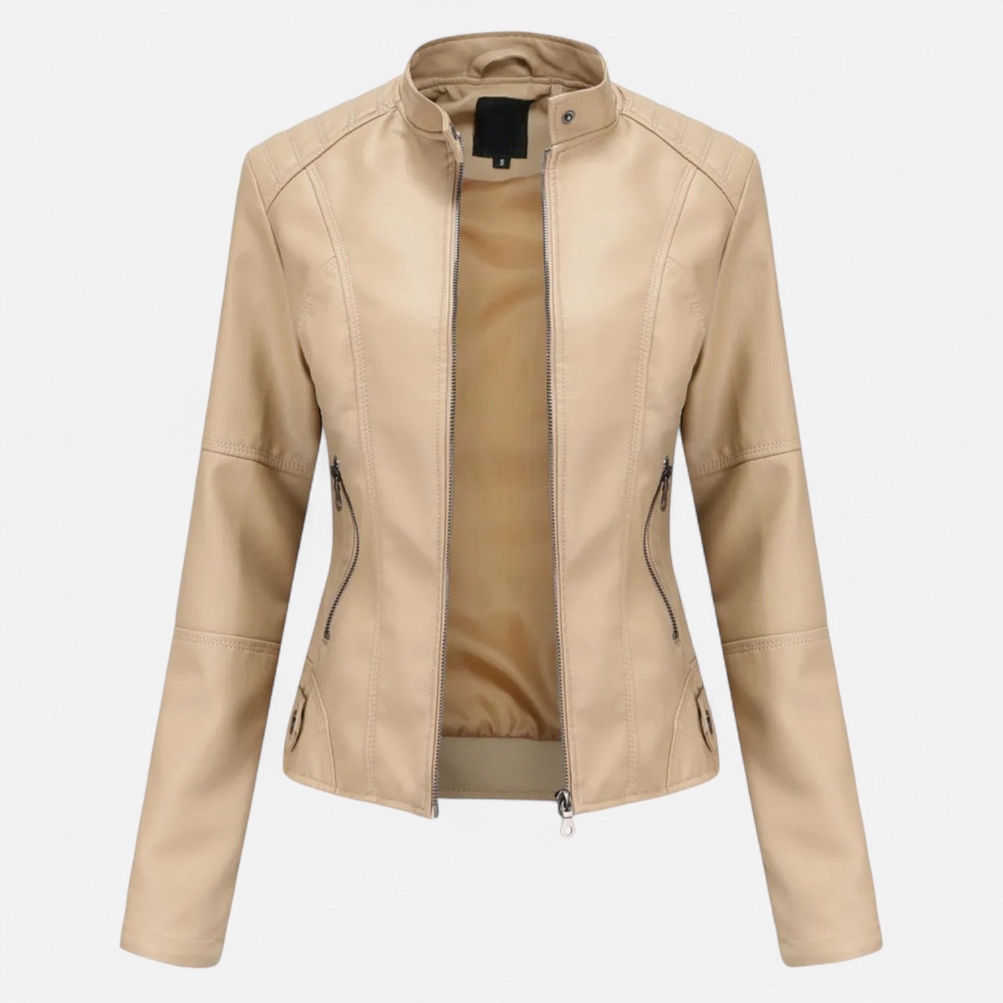 Zip-Front Jacket with Band Collar and Long Sleeves
