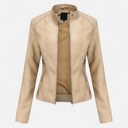 Zip-Front Jacket with Band Collar and Long Sleeves