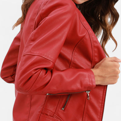 Zip-Front Jacket with Band Collar and Long Sleeves