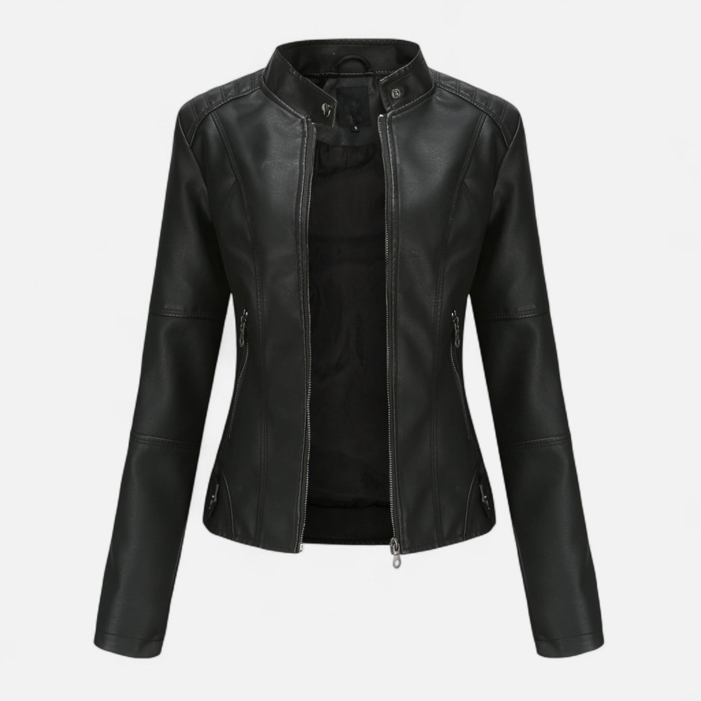 Zip-Front Jacket with Band Collar and Long Sleeves
