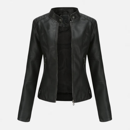 Zip-Front Jacket with Band Collar and Long Sleeves