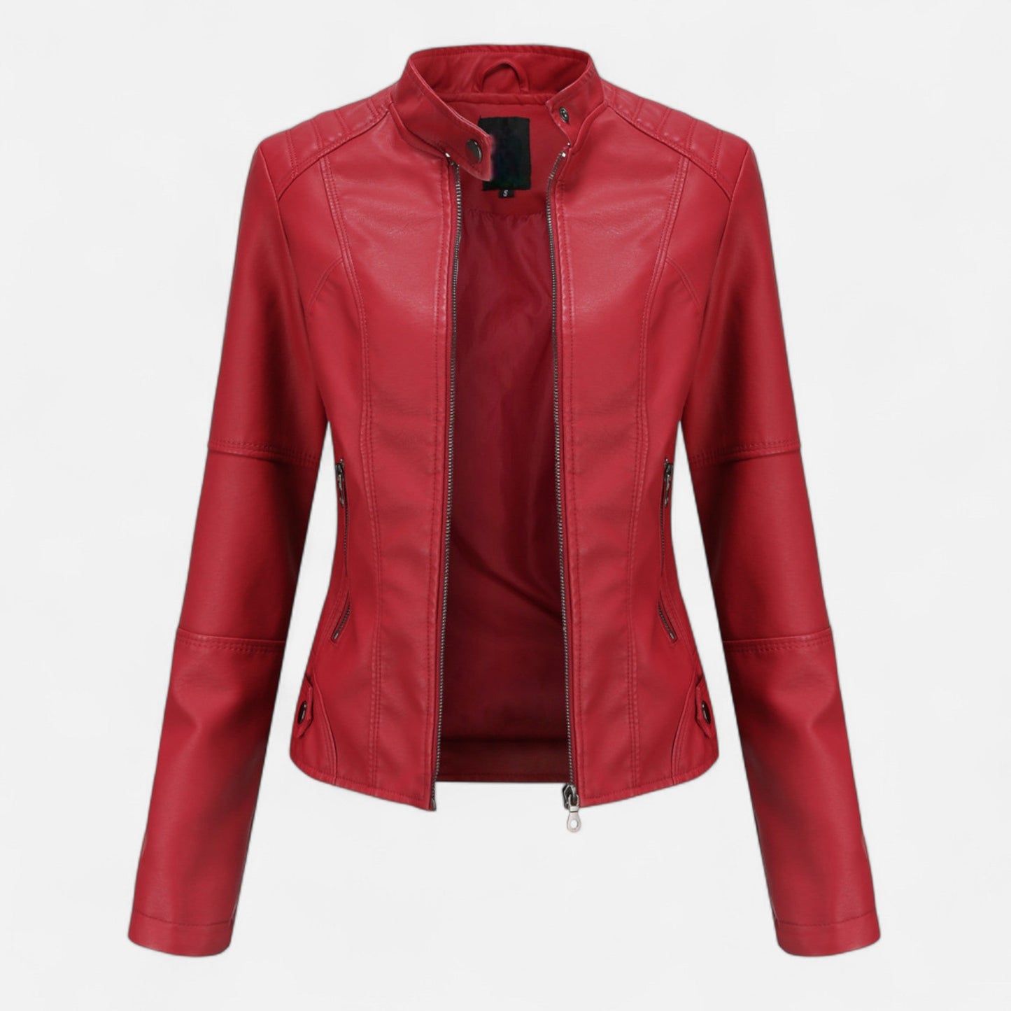 Zip-Front Jacket with Band Collar and Long Sleeves