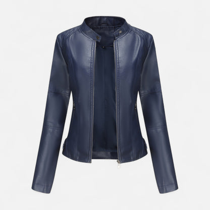 Zip-Front Jacket with Band Collar and Long Sleeves