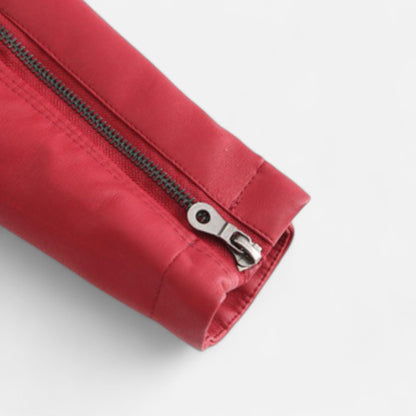 Zip-Front Jacket with Band Collar and Long Sleeves