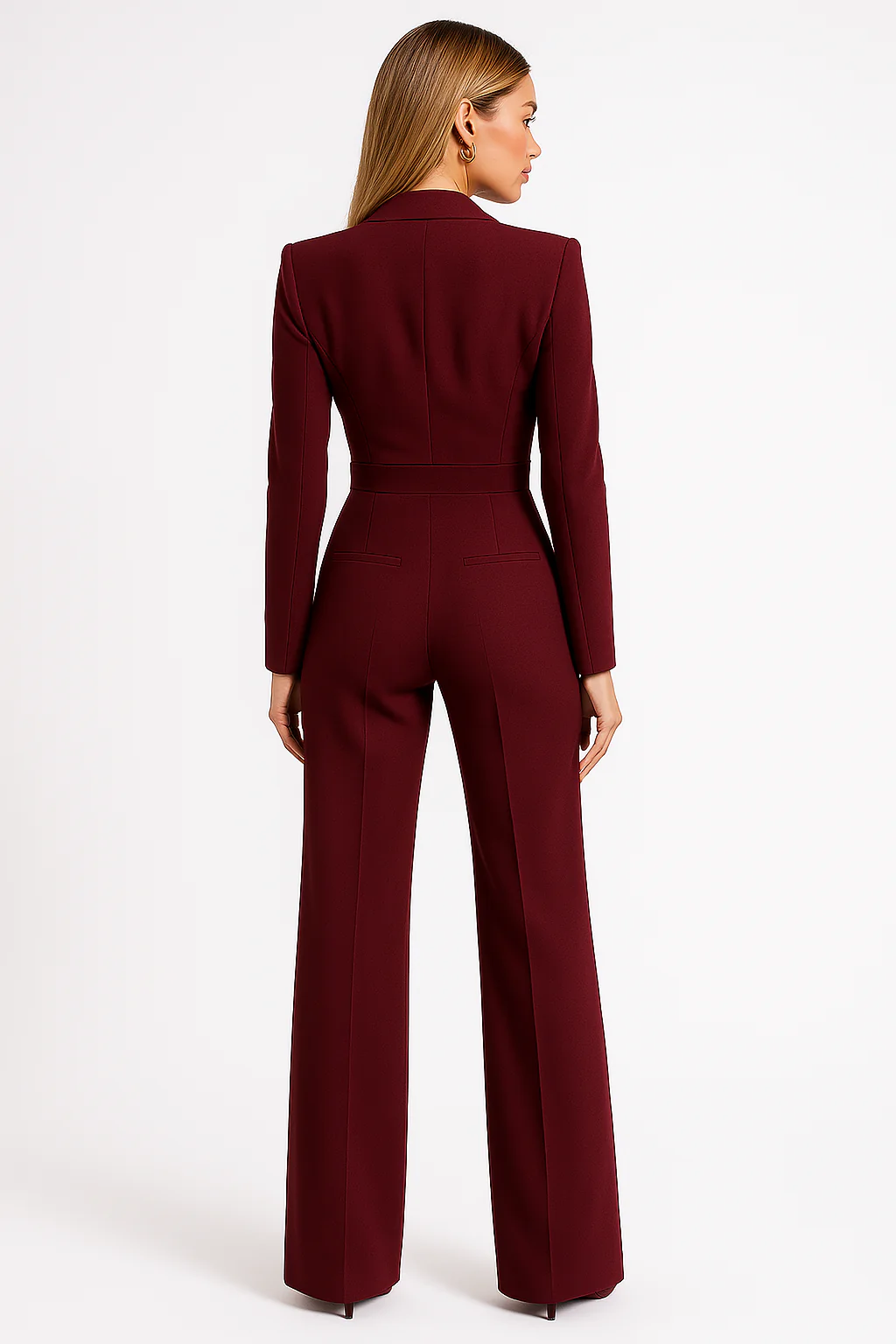 Wide-Leg Jumpsuit with Notched Lapels and Long Sleeves