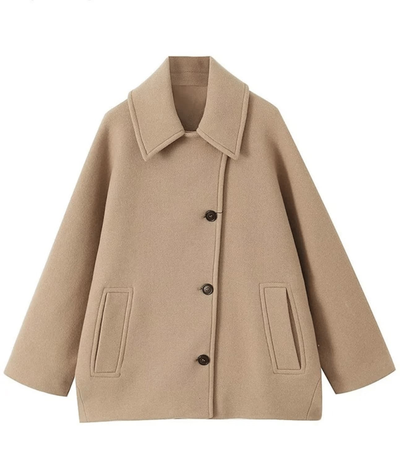Collared Boxy Jacket with Wide Sleeves and Button Closure