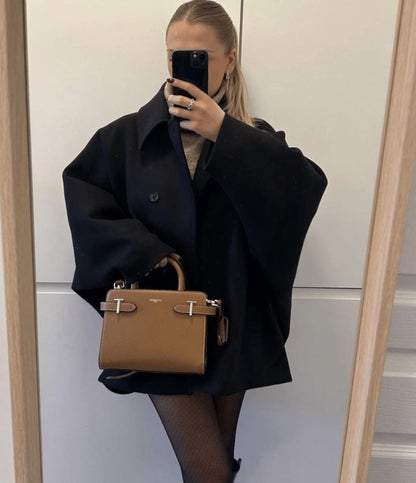 Collared Boxy Jacket with Wide Sleeves and Button Closure