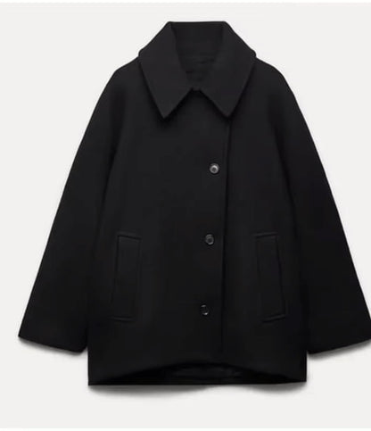 Collared Boxy Jacket with Wide Sleeves and Button Closure