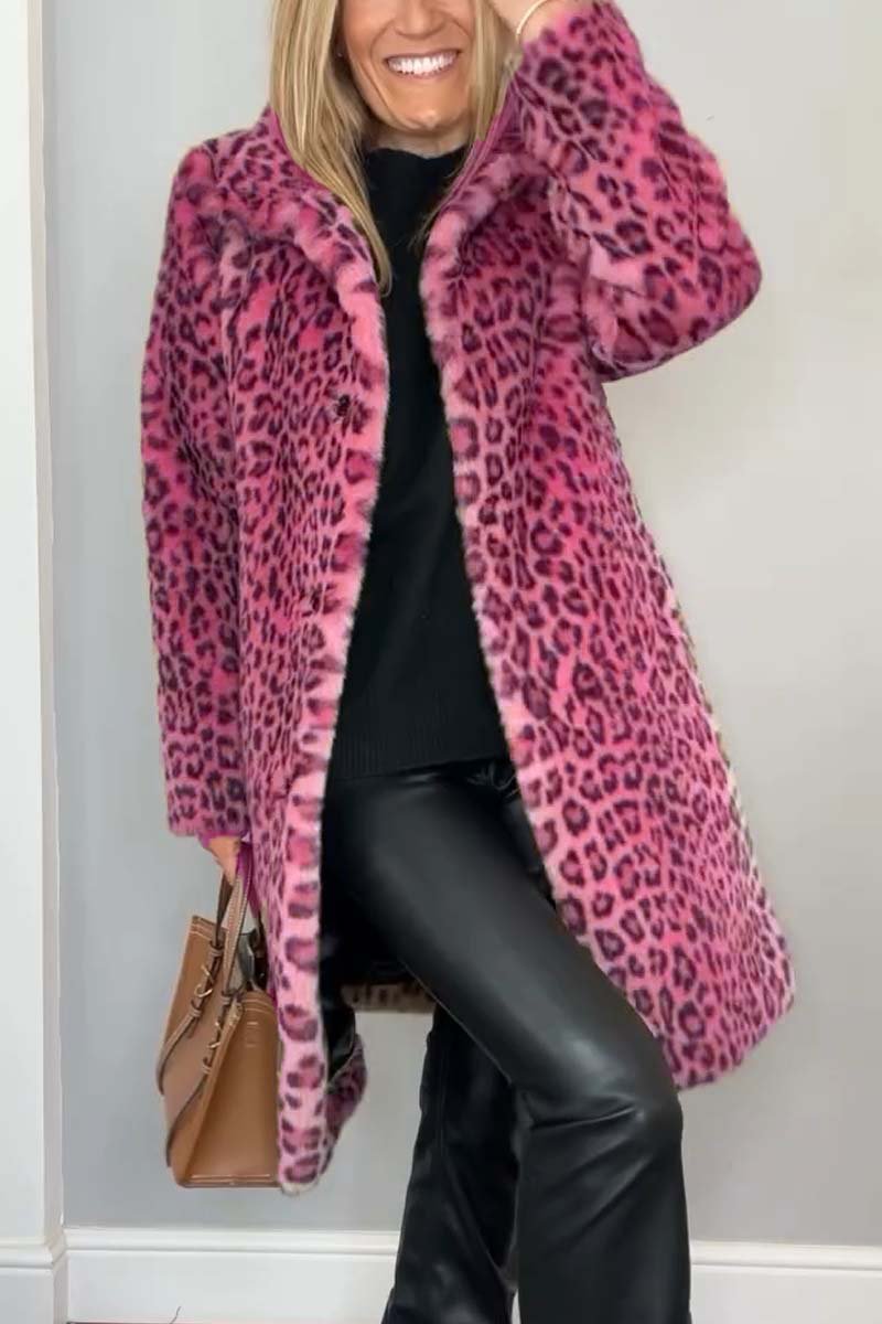 Faux Fur Coat with Notched Lapels and Calf Length Hem