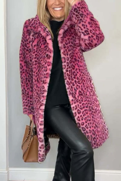 Faux Fur Coat with Notched Lapels and Calf Length Hem