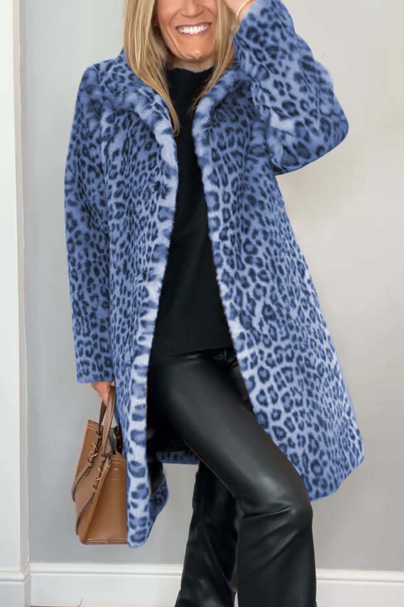 Faux Fur Coat with Notched Lapels and Calf Length Hem