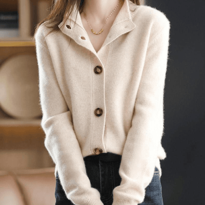 Button-Front Cashmere Cardigan with Convertible Collar
