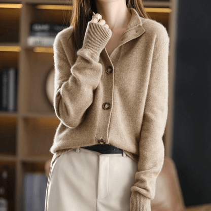 Button-Front Cashmere Cardigan with Convertible Collar