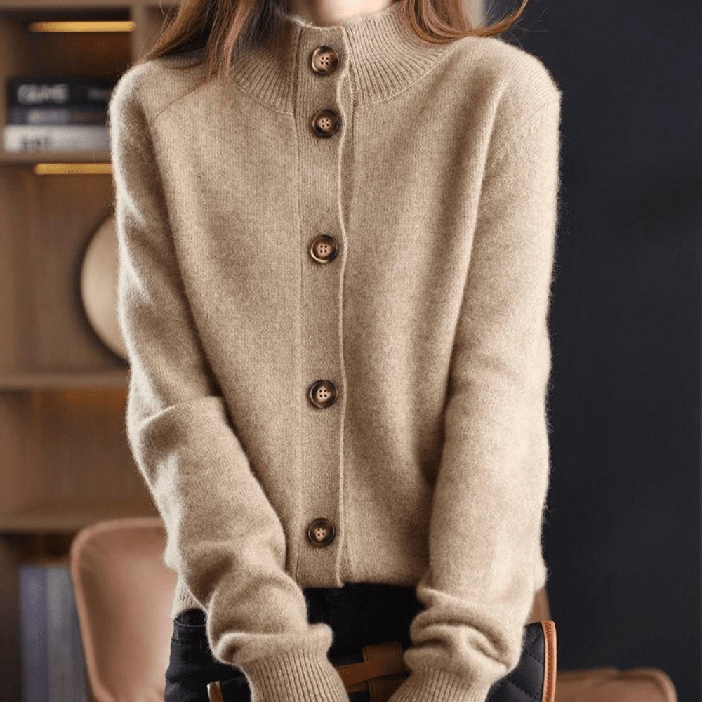 Button-Front Cashmere Cardigan with Convertible Collar