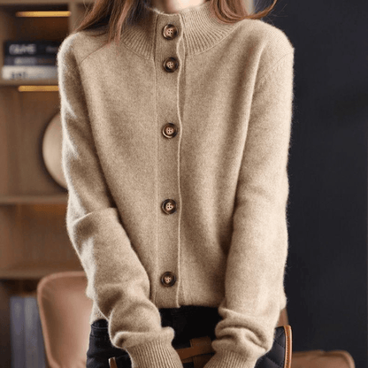 Button-Front Cashmere Cardigan with Convertible Collar
