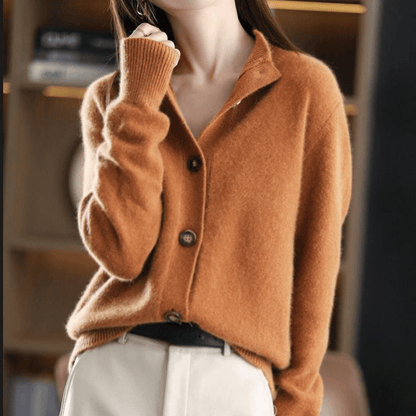 Button-Front Cashmere Cardigan with Convertible Collar
