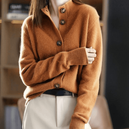 Button-Front Cashmere Cardigan with Convertible Collar