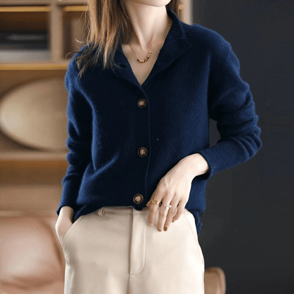 Button-Front Cashmere Cardigan with Convertible Collar