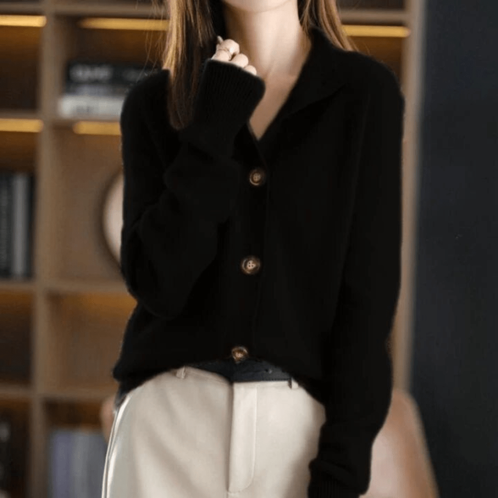 Button-Front Cashmere Cardigan with Convertible Collar