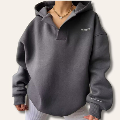Oversized Hoodie with Drop Shoulder and Collar Placket