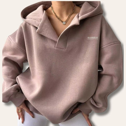 Oversized Hoodie with Drop Shoulder and Collar Placket