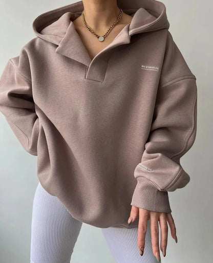 Oversized Hoodie with Drop Shoulder and Collar Placket