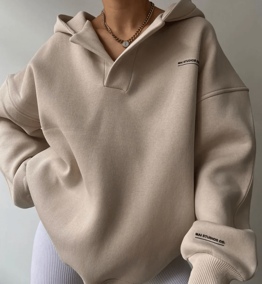 Oversized Hoodie with Drop Shoulder and Collar Placket