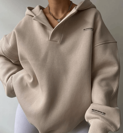 Oversized Hoodie with Drop Shoulder and Collar Placket