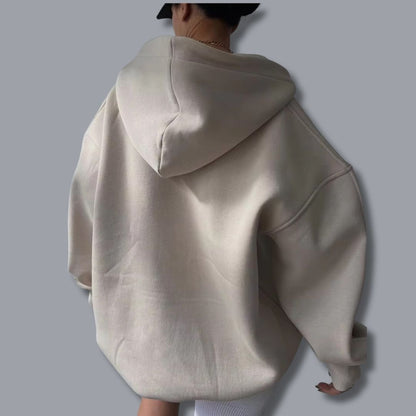 Oversized Hoodie with Drop Shoulder and Collar Placket