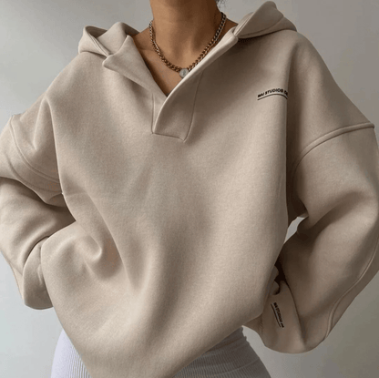 Oversized Hoodie with Drop Shoulder and Collar Placket