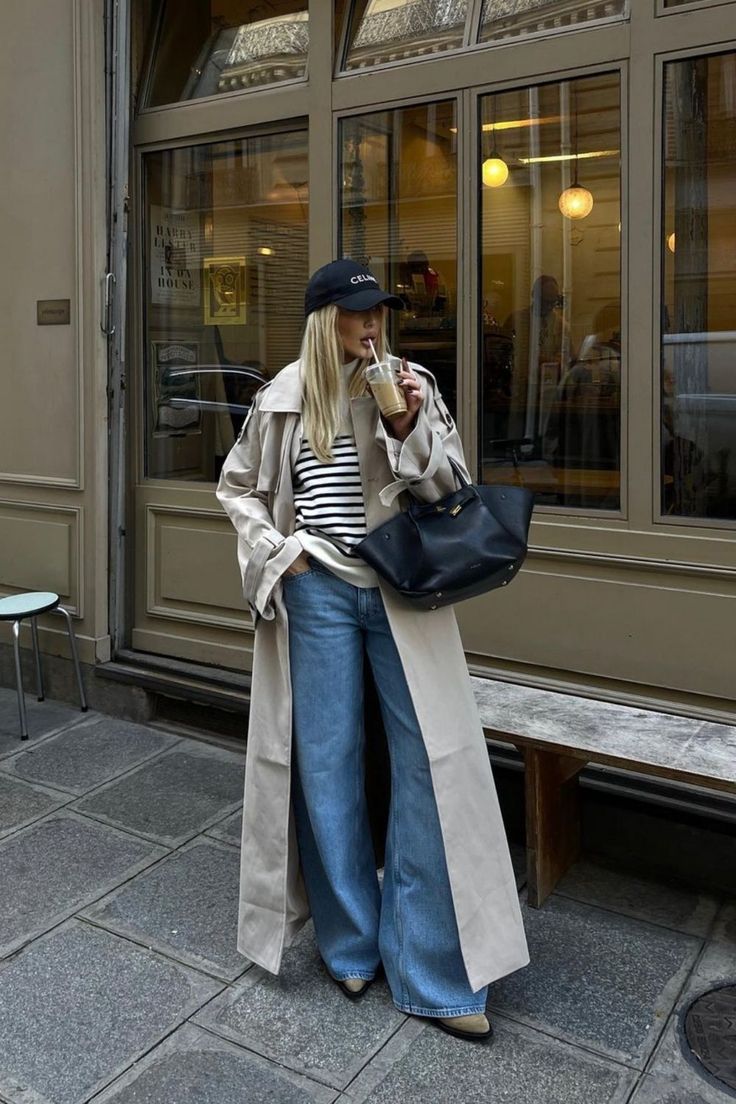 Double-Breasted Longline Trench Coat with Notched Lapels