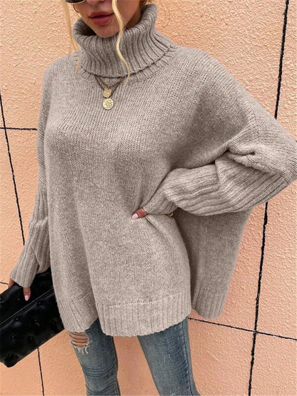 Turtleneck Dropped-Shoulder Ribbed-Cuff Sweater
