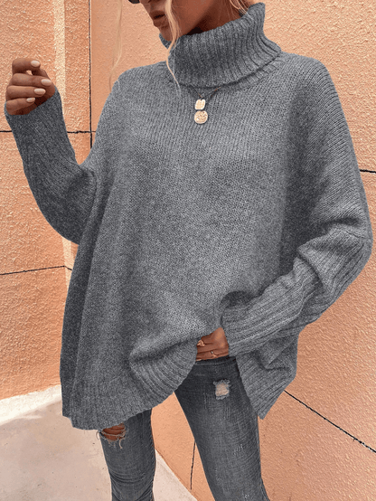 Turtleneck Dropped-Shoulder Ribbed-Cuff Sweater
