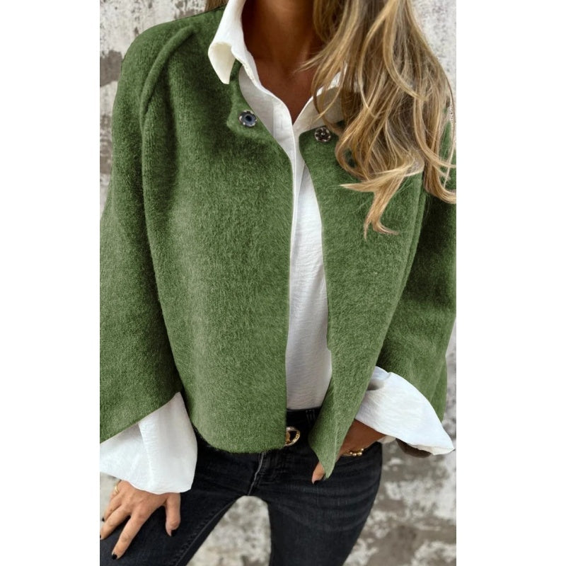 Cropped Cardigan Jacket with Button Closure