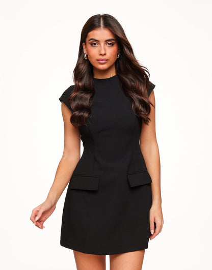 A-Line Structured Woven Mini Dress With Flap Pockets